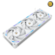 NZXT F360X 360mm performance RGB single-frame fan in white with brushed aluminum accents, 30mm thick profile, and LCP blades for high static pressure