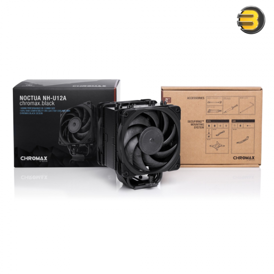 Noctua NH-U12A chromax.black 120mm Single-Tower CPU Cooler with 7 Heatpipes — Dual NF-A12x25 PWM Fans, Black Coated Heatsink, SecuFirm2 Mounting for Intel LGA1700/1200/115x & AMD AM4/AM5, NT-H1 Thermal Compound, 158mm Height