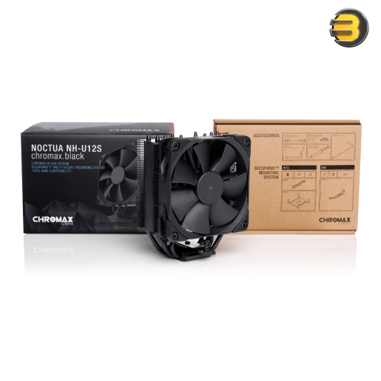 Noctua NH-U12S chromax.black 120mm Slim-Tower CPU Cooler with Black Coated Heatsink — NF-F12 PWM chromax.black Fan, SecuFirm2 Multi-Socket Mounting (Intel LGA1700/1200/115x, AMD AM4/AM5), NT-H1 Thermal Compound, Low-Noise Adapter, 158mm Height Noctua NH-U12S chromax.black 120mm Slim-Tower CPU Cooler with Black Coated Heatsink — NF-F12 PWM chromax.black Fan, SecuFirm2 Multi-Socket Mounting (Intel LGA1700/1200/115x, AMD AM4/AM5), NT-H1 Thermal Compound, Low-Noise Adapter, 158mm Height