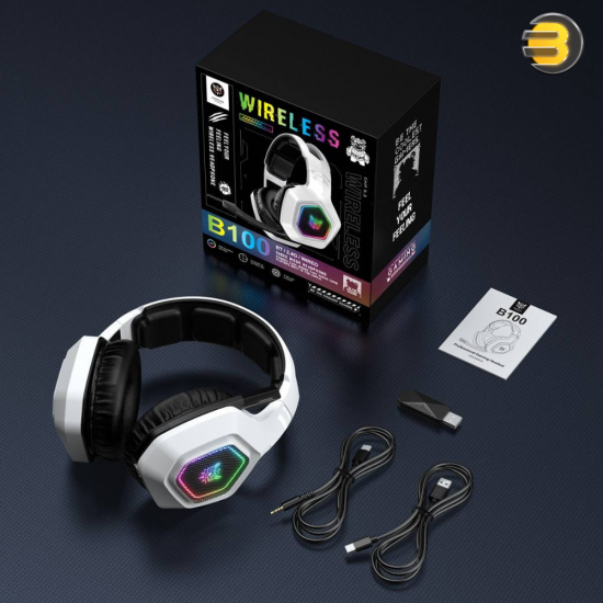 ONIKUMA B100 Tri-Mode RGB Wireless Gaming Headset (Black & White) — 50mm Dual Neodymium Drivers, 2.4GHz USB, Bluetooth 5.3 & Wired 3.5mm Connectivity, Noise-Canceling Rotatable Mic, 60H Battery Life ONIKUMA B100 Tri-Mode RGB Wireless Gaming Headset (Black & White) — 50mm Dual Neodymium Drivers, 2.4GHz USB, Bluetooth 5.3 & Wired 3.5mm Connectivity, Noise-Canceling Rotatable Mic, 60H Battery Life