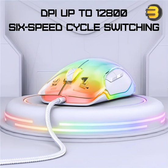 ONIKUMA CW925 RGB Backlit Wired Gaming Mouse White — Lightweight Ergonomic Design, Optical Sensor A825, Customizable DPI up to 12800, Durable 20 Million Click Lifespan, 7 Programmable Buttons, Fast Response, Full RGB Lighting, Comfortable Grip