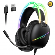 ONIKUMA X33 Head-mounted RGB Light E-Sports Gaming Headset (Black) — 50mm Drivers, USB Type-C Connection, Surround Sound, Noise Reduction Omnidirectional Mic