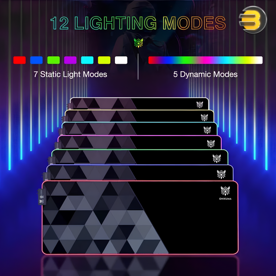 Onikuma MP006 RGB Gaming Mousepad Black & Grey 800×300×4mm extended size — 12 customizable RGB lighting modes, smooth waterproof microfiber surface, non-slip natural rubber base, stitched edges for durability, Type-C USB powered, ideal for gamers and 