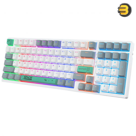ONIKUMA G38 Three Color Wired Mechanical Keyboard — 98 Keys, RGB Backlight, Blue/Brown Switch, Compact 80% Layout, Anti-Ghosting, Ergonomic Design, 20 Lighting Effects, USB+Type-C, Compatible Windows/Mac/Android/iOS, Plug-and-Play, Black/Blue/White