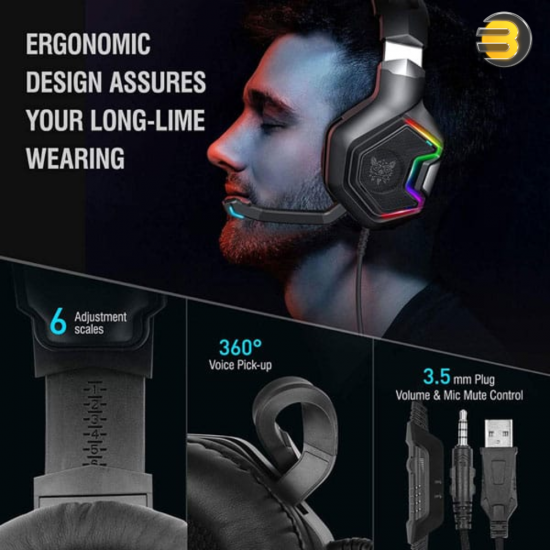 Onikuma K10 7.1 Surround Sound RGB Wired Gaming Headset — 50mm Drivers, Noise-Cancelling Omnidirectional Mic, Soft Over-Ear Cushions, Durable 2.2m Nylon Braided Cable, Multi-Platform Compatible with PC, PS4, Xbox, Xbox One