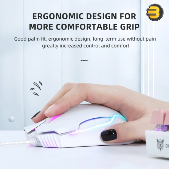 ONIKUMA CW905 RGB Wired Gaming Mouse White — 6400 DPI Optical Sensor, 7 Programmable Buttons, USB Connectivity, Ergonomic Design, 1.5m Cable, RGB Backlit