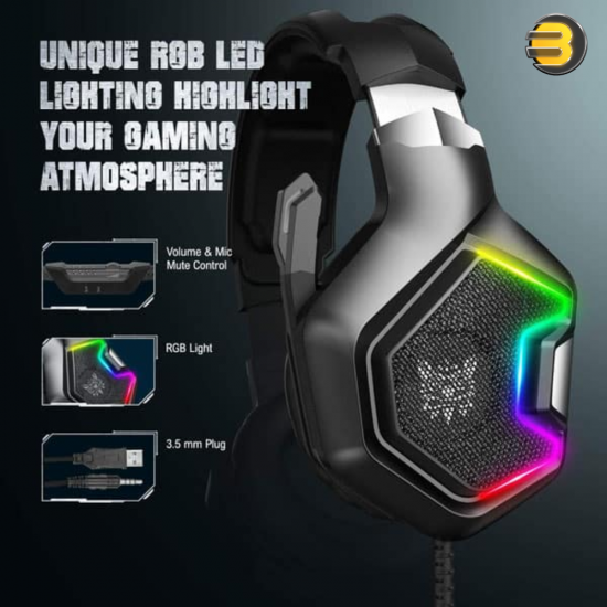 Onikuma K10 7.1 Surround Sound RGB Wired Gaming Headset — 50mm Drivers, Noise-Cancelling Omnidirectional Mic, Soft Over-Ear Cushions, Durable 2.2m Nylon Braided Cable, Multi-Platform Compatible with PC, PS4, Xbox, Xbox One