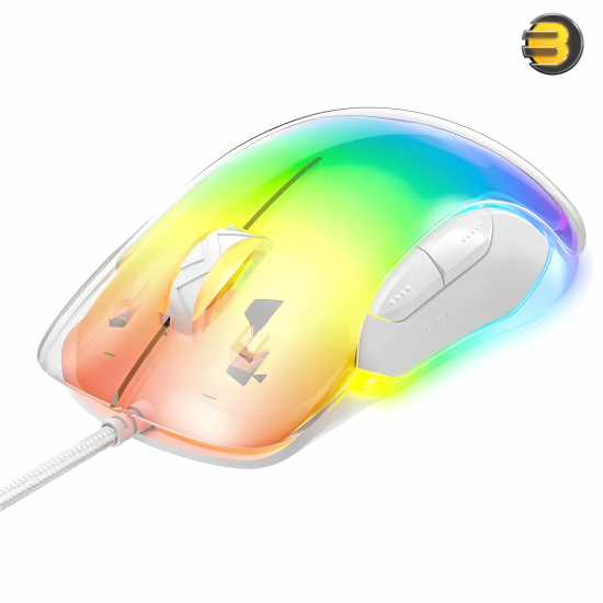 ONIKUMA CW925 RGB Backlit Wired Gaming Mouse White — Lightweight Ergonomic Design, Optical Sensor A825, Customizable DPI up to 12800, Durable 20 Million Click Lifespan, 7 Programmable Buttons, Fast Response, Full RGB Lighting, Comfortable Grip