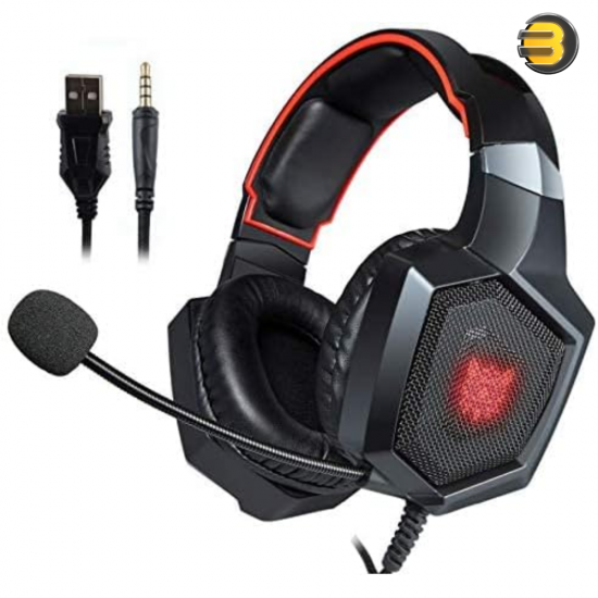 ONIKUMA K8 Wired Stereo Gaming Headset, 50mm Drivers — Omnidirectional Noise-Cancelling Mic, USB + 3.5mm Connectivity, Soft Over-Ear Cushions, LED Lighting, Compatible with PC, PS4, Xbox, Laptop, Mac, Comfortable & Durable Design