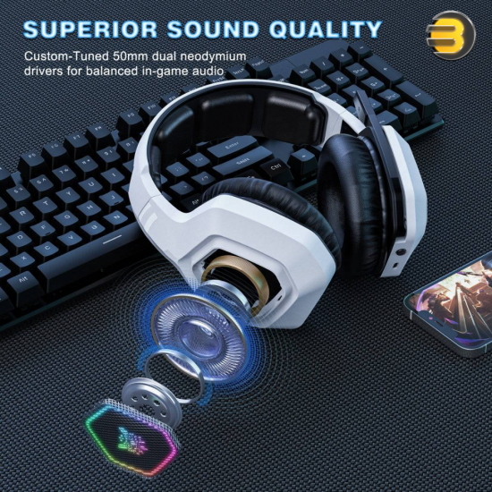 ONIKUMA B100 Tri-Mode RGB Wireless Gaming Headset (Black & White) — 50mm Dual Neodymium Drivers, 2.4GHz USB, Bluetooth 5.3 & Wired 3.5mm Connectivity, Noise-Canceling Rotatable Mic, 60H Battery Life ONIKUMA B100 Tri-Mode RGB Wireless Gaming Headset (Black & White) — 50mm Dual Neodymium Drivers, 2.4GHz USB, Bluetooth 5.3 & Wired 3.5mm Connectivity, Noise-Canceling Rotatable Mic, 60H Battery Life
