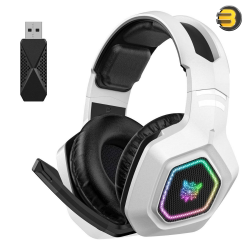 ONIKUMA B100 Tri-Mode RGB Wireless Gaming Headset (Black & White) — 50mm Dual Neodymium Drivers, 2.4GHz USB, Bluetooth 5.3 & Wired 3.5mm Connectivity, Noise-Canceling Rotatable Mic, 60H Battery Life