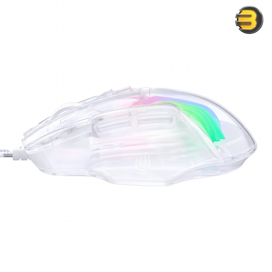 ONIKUMA CW923 Transparent Wired Gaming Mouse RGB White — Optical Sensor A825, Up to 12800 DPI (6 Levels), 7 Programmable Buttons, 1000 Hz Polling Rate, Ergonomic Design, Fast Response, Full-Body Transparent Shell with RGB Lighting, Comfortable Grip