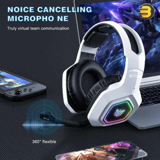 ONIKUMA B100 Tri-Mode RGB Wireless Gaming Headset (Black & White) — 50mm Dual Neodymium Drivers, 2.4GHz USB, Bluetooth 5.3 & Wired 3.5mm Connectivity, Noise-Canceling Rotatable Mic, 60H Battery Life ONIKUMA B100 Tri-Mode RGB Wireless Gaming Headset (Black & White) — 50mm Dual Neodymium Drivers, 2.4GHz USB, Bluetooth 5.3 & Wired 3.5mm Connectivity, Noise-Canceling Rotatable Mic, 60H Battery Life