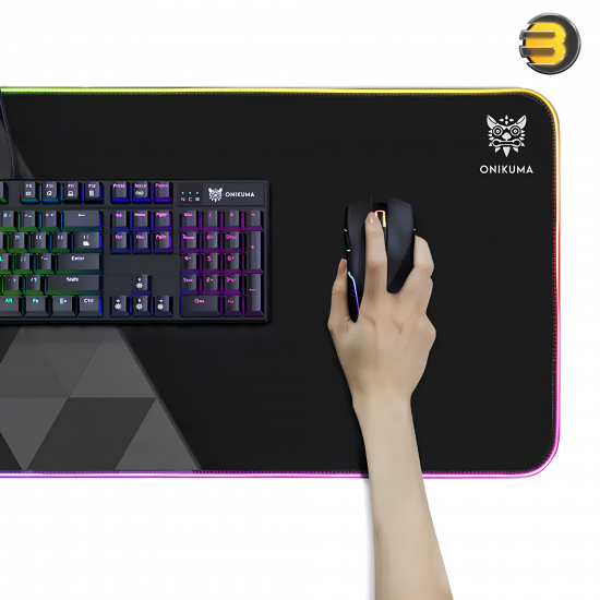Onikuma MP006 RGB Gaming Mousepad Black & Grey 800×300×4mm extended size — 12 customizable RGB lighting modes, smooth waterproof microfiber surface, non-slip natural rubber base, stitched edges for durability, Type-C USB powered, ideal for gamers and 