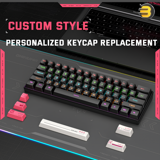 ONIKUMA G55 Mechanical Gaming Keyboard, 61 Keys — Compact 60% Layout, RGB Wired LED Backlit, ABS Injection Keycaps, 17 Lighting Effects, 5 Game Modes, Type-C Cable, Ergonomic Adjustable Stand, 20 Million Keystroke Life, Plug-and-Play, Compatible with PC/L
