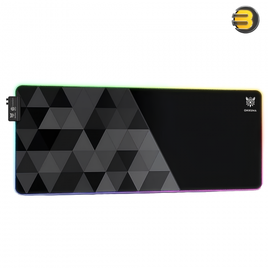 Onikuma MP006 RGB Gaming Mousepad Black & Grey 800×300×4mm extended size — 12 customizable RGB lighting modes, smooth waterproof microfiber surface, non-slip natural rubber base, stitched edges for durability, Type-C USB powered, ideal for gamers and 