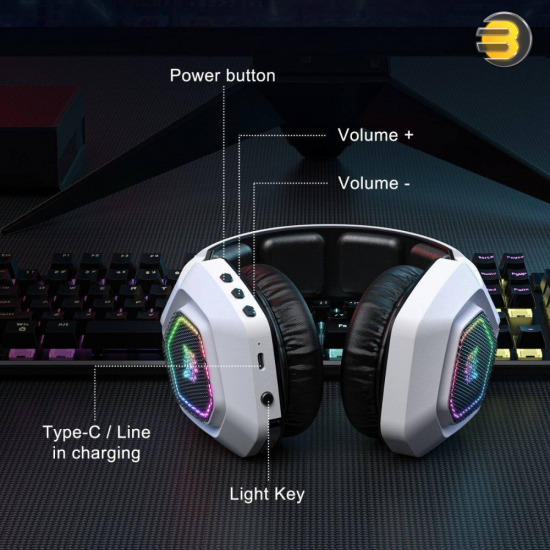 ONIKUMA B100 Tri-Mode RGB Wireless Gaming Headset (Black & White) — 50mm Dual Neodymium Drivers, 2.4GHz USB, Bluetooth 5.3 & Wired 3.5mm Connectivity, Noise-Canceling Rotatable Mic, 60H Battery Life ONIKUMA B100 Tri-Mode RGB Wireless Gaming Headset (Black & White) — 50mm Dual Neodymium Drivers, 2.4GHz USB, Bluetooth 5.3 & Wired 3.5mm Connectivity, Noise-Canceling Rotatable Mic, 60H Battery Life