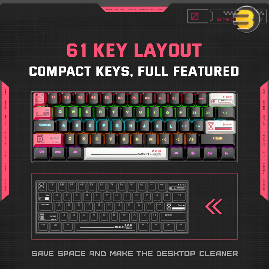 ONIKUMA G55 Mechanical Gaming Keyboard, 61 Keys — Compact 60% Layout, RGB Wired LED Backlit, ABS Injection Keycaps, 17 Lighting Effects, 5 Game Modes, Type-C Cable, Ergonomic Adjustable Stand, 20 Million Keystroke Life, Plug-and-Play, Compatible with PC/L