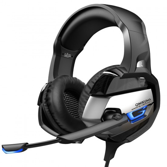 ONIKUMA K5 Gaming Headset for PS4, PS4 Gaming Headset with 7.1 Surround Sound, Xbox One Headset with Noise Canceling Mic LED Light, Over-Ear Headphones for PS4, Xbox One, PC, Mac, Laptop (Black)