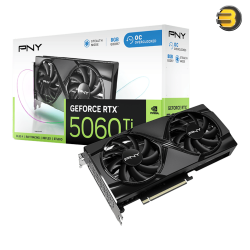 PNY GeForce RTX 5060 Ti 8GB Overclocked Dual-Fan Graphics Card – 4608 CUDA Cores, GDDR7 Memory, PCIe 5.0 Interface, HDMI 2.1b & 3× DisplayPort 2.1b Outputs, High-Performance OC GPU, SKU: VCG5060T8DFXPB1-O