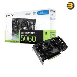 PNY GeForce RTX 5060 8GB GDDR7 OC Dual Fan Graphics Card — 3840 CUDA Cores, 128-bit Memory Interface, 2535 MHz Boost Clock, PCIe 5.0, 3x DisplayPort 2.1b & 1x HDMI 2.1b Outputs, RGB Lighting, AI-Powered Blackwell Architecture