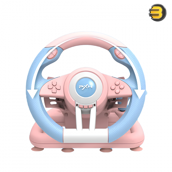 PXN V3 PRO Racing Wheel B-V3PRO-V01-2306 Blue/Pink — 180° Ergonomic Wired Racing Wheel, Dual Vibration Motors, Manual Shifting, Foldable Linear Pedals, 8 Programmable Buttons, Compatible with PC, PS3, PS4, Xbox One, Xbox Series X/S, Nintendo Switch