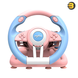 PXN V3 PRO Racing Wheel B-V3PRO-V01-2306 Blue/Pink — 180° Ergonomic Wired Racing Wheel, Dual Vibration Motors, Manual Shifting, Foldable Linear Pedals, 8 Programmable Buttons, Compatible with PC, PS3, PS4, Xbox One, Xbox Series X/S, Nintendo Switch