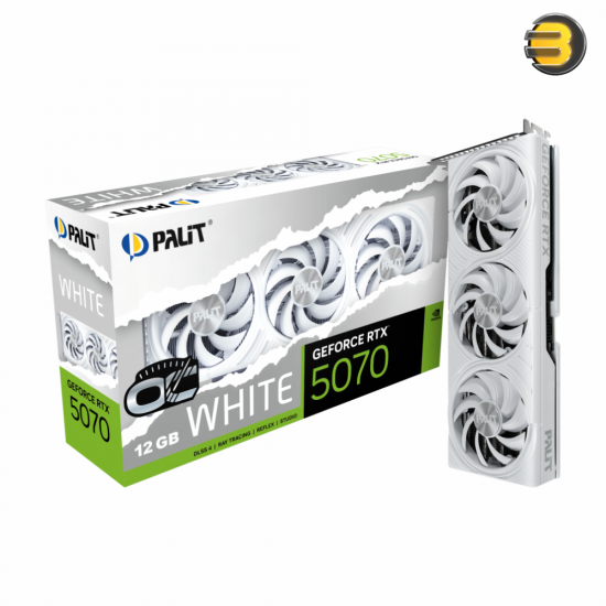 Palit GeForce RTX™ 5070 White OC Graphics Card – 12GB GDDR7 VRAM, NVIDIA RTX 50 Series, Ray Tracing & DLSS Support (NE75070U19K9-GB2050W)