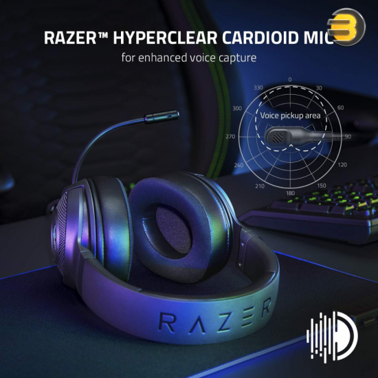 Kraken V3 X Gaming Headset — 7.1 Surround Sound - Triforce 40mm Drivers - HyperClear Bendable Cardioid Mic - Chroma RGB Lighting - for PC - Classic Black