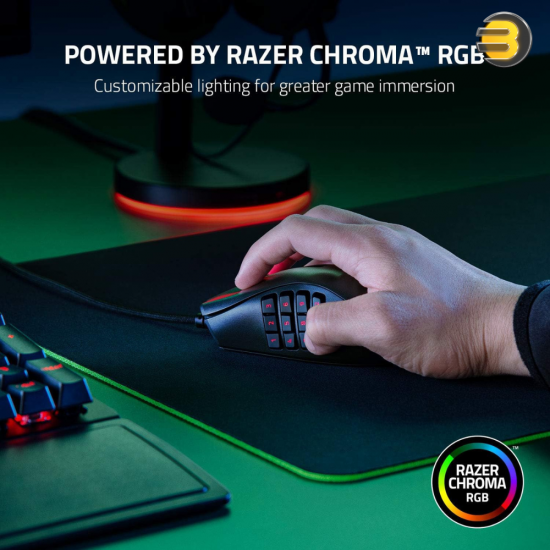 Razer Naga X Wired MMO Gaming Mouse — 18K DPI Optical Sensor - 2nd-gen Optical Switch - Chroma RGB Lighting - 16 Programmable Buttons - 85g - Classic Black