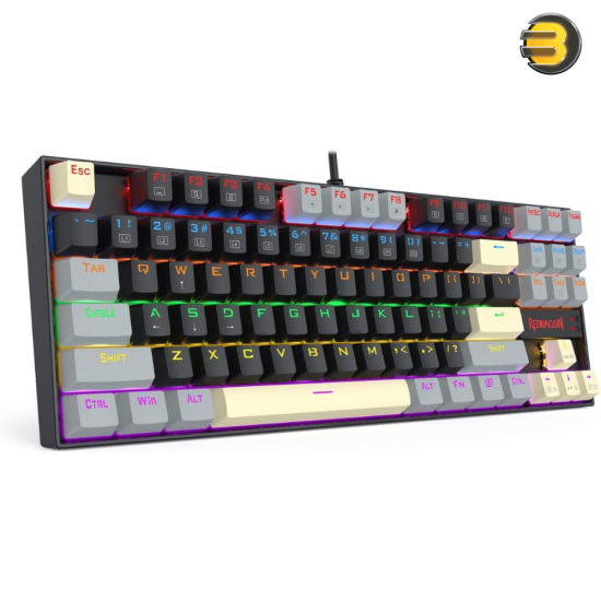 Redragon K552 LGY-R KUMARA Tenkeyless 87‑Key Wired Mechanical Gaming Keyboard — Outemu Blue Switches, Rainbow LED Backlight, Anti‑Ghosting, Double‑Shot Keycaps, Metal‑ABS Frame