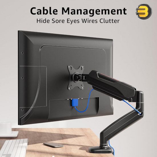 Redragon GMK914 Single Monitor Mount Stand – Gas Spring Arm for 13-32″ Screens, VESA 75/100, C-Clamp & Grommet, 8kg Load Capacity