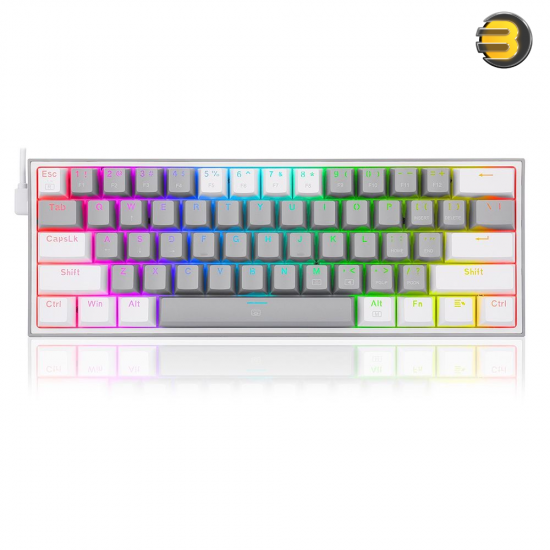 Redragon K617 Fizz RGB 60% Wired Mechanical Gaming Keyboard – 61 Keys, Red Switches, Compact Layout, Grey / White Design