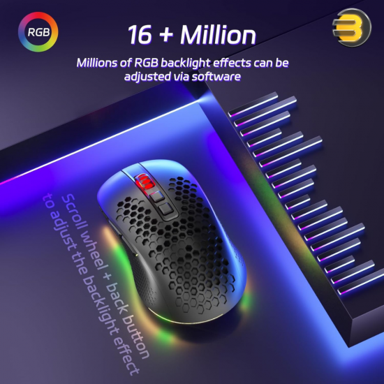 Redragon M694 Hana black tri-mode gaming mouse with honeycomb shell and RGB lighting