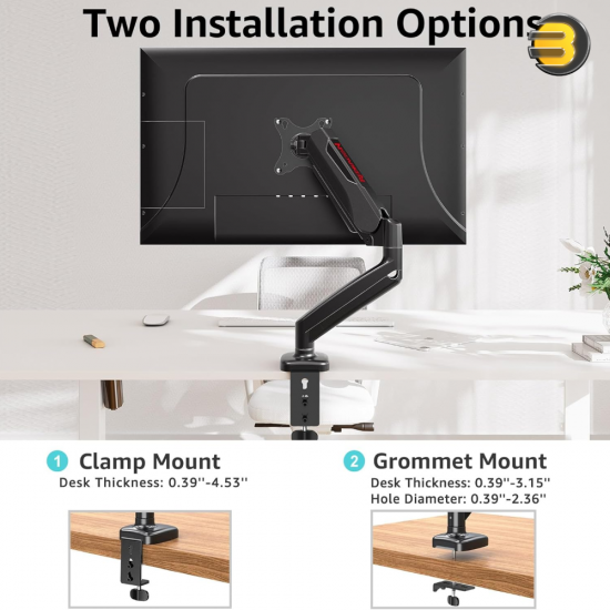 Redragon GMK914 Single Monitor Mount Stand – Gas Spring Arm for 13-32″ Screens, VESA 75/100, C-Clamp & Grommet, 8kg Load Capacity