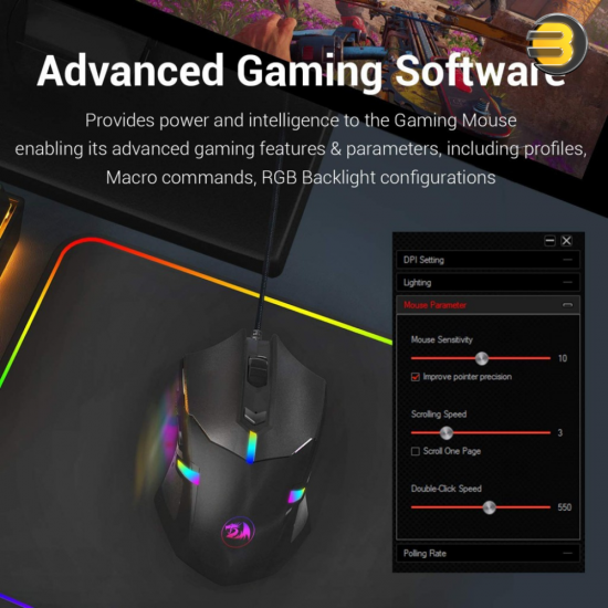 Redragon M601-RGB Gaming Mouse wired with Macro Recording 7200 DPI