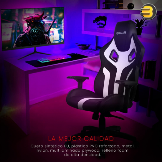 Redragon Capricornus C502-BW Gaming Chair – Black/White, 4D Adjustable Armrests, Reclining Ergonomic Design with Lumbar & Head Support