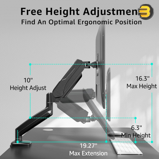 Redragon GMK914 Single Monitor Mount Stand – Gas Spring Arm for 13-32″ Screens, VESA 75/100, C-Clamp & Grommet, 8kg Load Capacity
