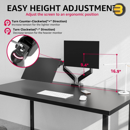 Redragon GMK915 Dual Monitor Mount Stand – Gas Spring Arms for 13–32″ Screens, VESA 75/100, C-Clamp & Grommet Base, Cable Management, 8kg per Arm Redragon GMK915 Dual Monitor Mount Stand – Gas Spring Arms for 13–32″ Screens, VESA 75/100, C-Clamp & Grommet Base, Cable Management, 8kg per Arm