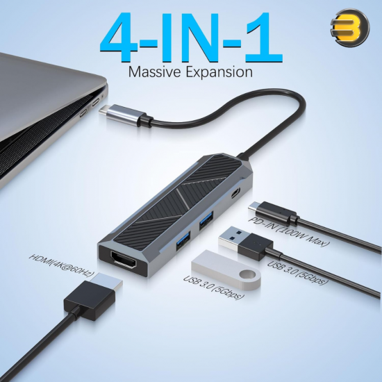 Redragon 4-in-1 USB-C Docking Station – 100W PD & 4K@60Hz HDMI