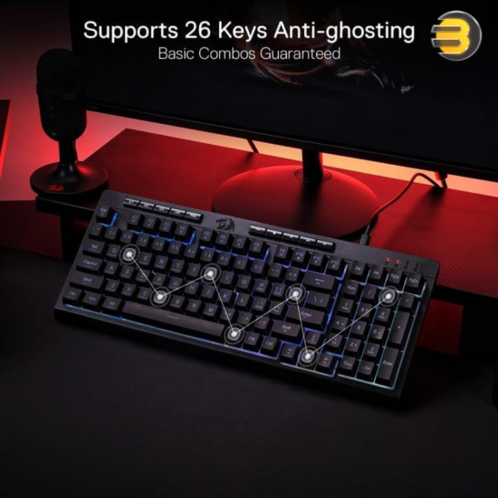 Redragon SHIVA K515 RGB Membrane Gaming Keyboard – 98-Key Mechanical-Feel, On-Board Macro Keys, Detachable Wrist Rest, Full RGB Lighting