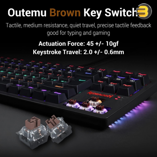 Redragon S113 Keyboard & Mouse Combo – Rainbow RGB & Brown Switches