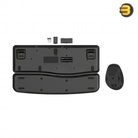 Redragon 2in1 Wireless Office Combo Black – Ergonomic Wireless Keyboard with Pillowed Wrist Rest & Adjustable Tilt, Vertical Ergonomic Mouse with Adjustable DPI, 2.4GHz Wireless, Compact Combo for Office Use