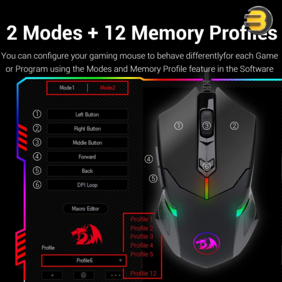 Redragon M601-RGB Gaming Mouse wired with Macro Recording 7200 DPI