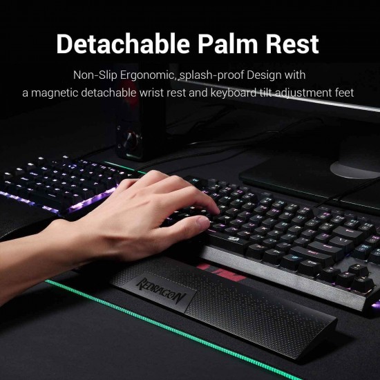 Redragon K588 RGB Backlit Mechanical Gaming Keyboard with Programmable Keys Macro Recording Blue Switches Compact Tenkeyless Design with Detachable Palm Rest & USB-C USB for Windows PC