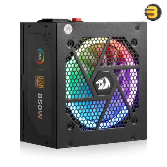 Redragon PSU007 80+ Gold 850 Watt ATX Fully Modular Power Supply - Compact 160mm Size & RGB Low Noise Smart-ECO 0 RPM Fan, 100% Japanese Capacitors, Full Mod Cables