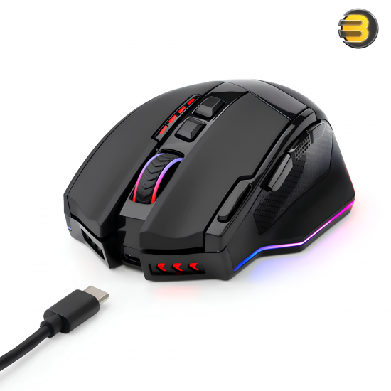 Redragon Sniper Pro M801P-RGB Dual Mode Wired/Wireless Gaming Mouse — 16000 DPI, 9 Programmable Buttons, 40G Acceleration, RGB Lighting, Ergonomic Design, USB Type-C Charging, Up to 70 Hours Battery Life
