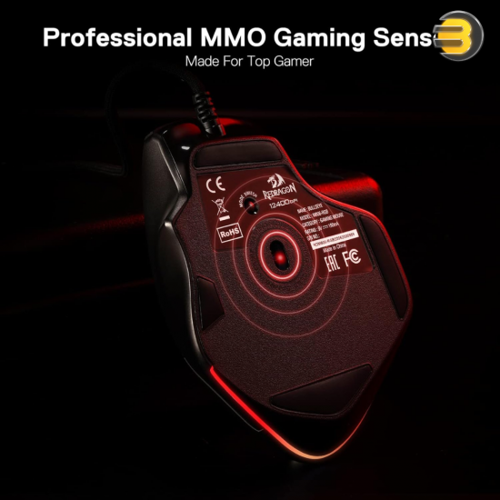 Redragon M806 Bullseye wired RGB gaming mouse with ergonomic natural grip and 7 programmable buttons