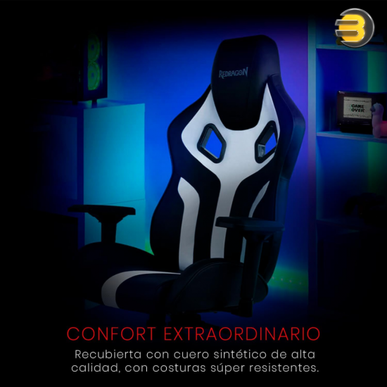 Redragon Capricornus C502-BW Gaming Chair – Black/White, 4D Adjustable Armrests, Reclining Ergonomic Design with Lumbar & Head Support