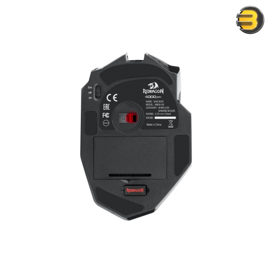 Redragon Shocker M655-KS wireless gaming mouse with ergonomic grip and red LED logo backlight